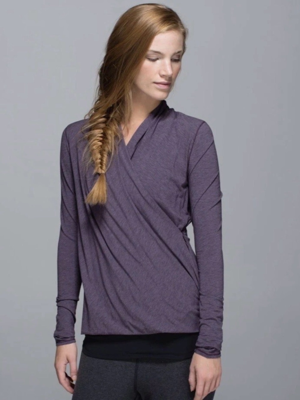 Lululemon Radiant Long Sleeve Wrap Top in Heathered Purple Fog / Size 8